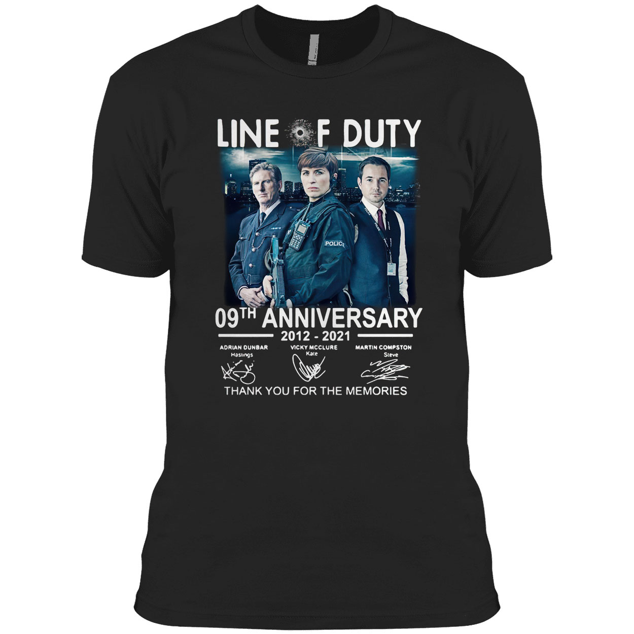Line of duty 09th anniversary 2012 2021 thank you for the memories signatures shirt