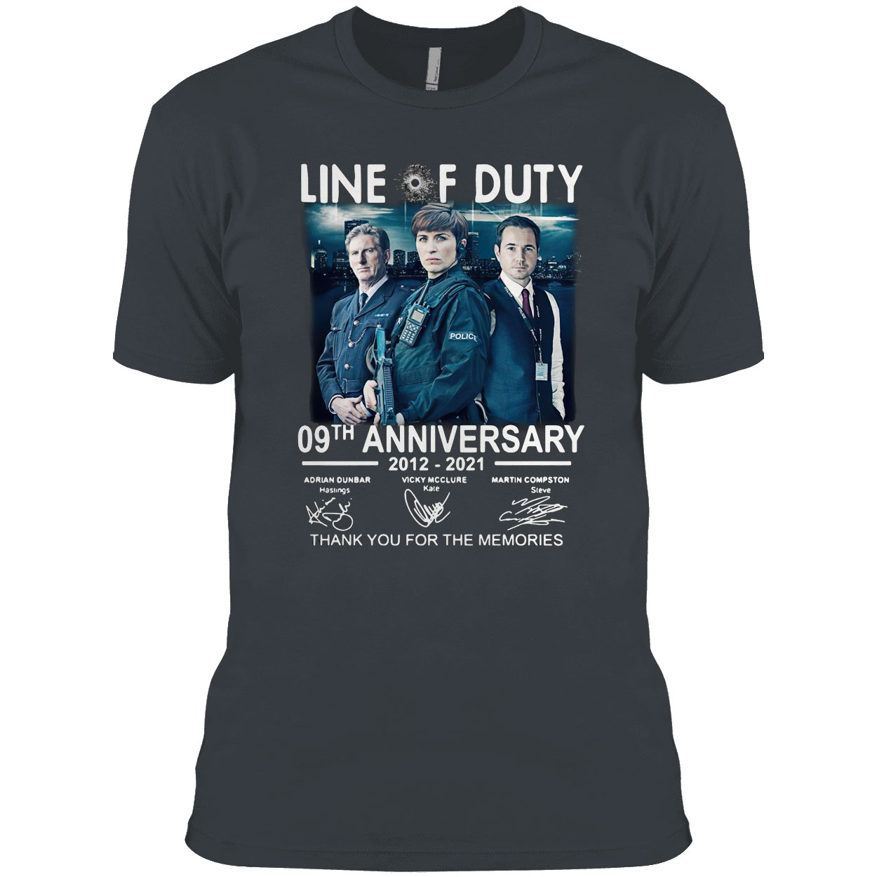 Line of duty 09th anniversary 2012 2021 thank you for the memories signatures shirt