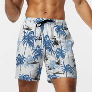Military Boeing AH-64 Apache Helicopter Hawaiian Beach Shirt, Shorts