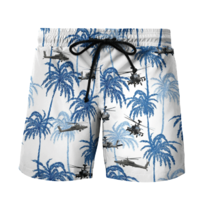 Military Boeing AH-64 Apache Helicopter Hawaiian Beach Shirt, Shorts