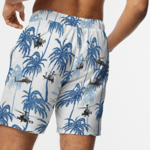 Military Boeing AH-64 Apache Helicopter Hawaiian Beach Shirt, Shorts