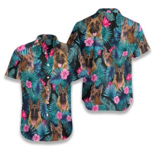 Tropical German Shepherd Hawaiian Button Up Shirts