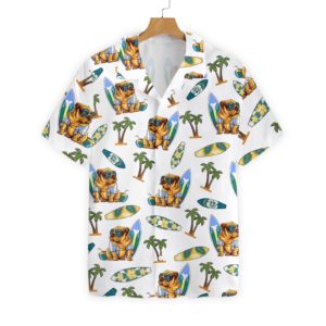 Bulldog Surf And Palm Hawaiian Floral Print Shirts