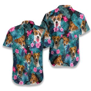 Tropical Jack Russell Terrier Mens Hawaiian Print Shirts