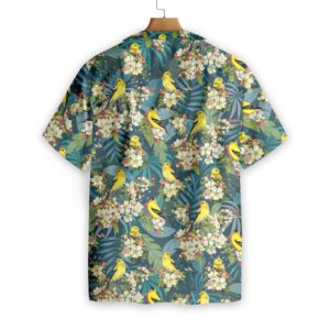Goldfinches and Apple Blossoms Hawaiian Floral Print Shirts