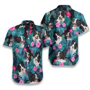 Tropical Border Collie Mens Hawaiian Print Shirts