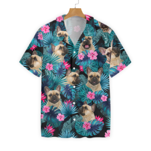Tropical French Bulldog Hawaiian Button Up Shirts Tropical French Bulldog Hawaiian Button Up Shirts