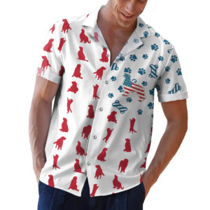 Golden Retriever American Flag 4th of July Hawaiian shirt