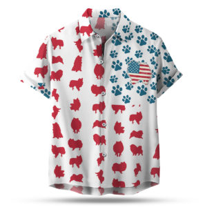 Pomeranian Dog American Flag 4th of July Hawaiian shirt