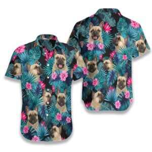 Tropical French Bulldog Hawaiian Button Up Shirts