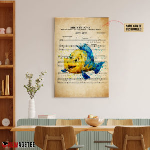 Personalized Little Mermaid Flounder She's In Love Sheet Music Poster Canvas