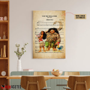 Personalized Moana Maui You're Welcome Sheet Music Poster Canvas