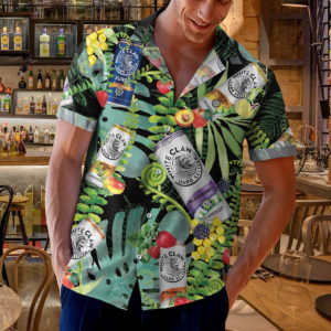 White Claw Hard Seltzer Hawaiian Button Up Shirt, Beach Shorts