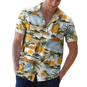 Penguin in a tropical hawaiian shirt button up shirt