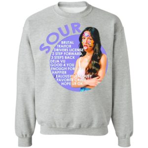 Olivia Rodrigo sour brutal traitor drivers license 2 step forward shirt, ls, hoodie