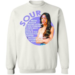 Olivia Rodrigo sour brutal traitor drivers license 2 step forward shirt, ls, hoodie