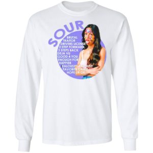 Olivia Rodrigo sour brutal traitor drivers license 2 step forward shirt, ls, hoodie