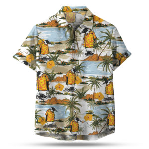 Penguin in a tropical hawaiian shirt button up shirt