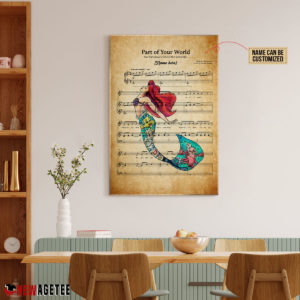 Personalized Little Mermaid Flounder She's In Love Sheet Music Poster Canvas