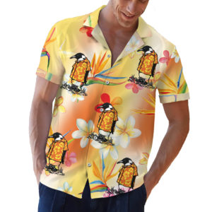 Penguin in a hawaiian shirt button up shirt