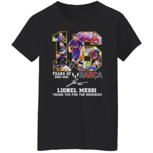 16 years of 2005 2021 Barca Lionel Messi Champion signature Thank You tee shirt