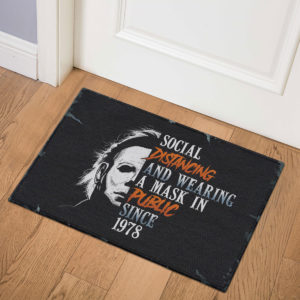 Michael Myers Social Distancing And Wearing A Mask In Public Since 1978 Halloween Doormat
