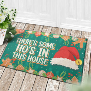 4 Decor Outdoor Doormat Theres Some Hos in This House Christmas Decoration Santa Hat Doormat