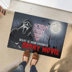 5 Font Door Mat Scream Creepy What Is Your Favorite Scary Movie Halloween Doormat