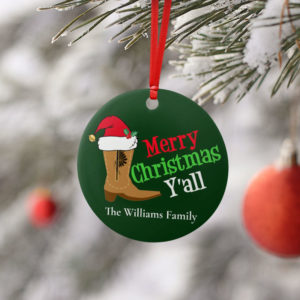 Cowboy Merry Christmas Y?all The Williams Family Round Ornament