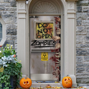 Zombies Lab Do Not Open Halloween Door Cover Decorations for Front Door