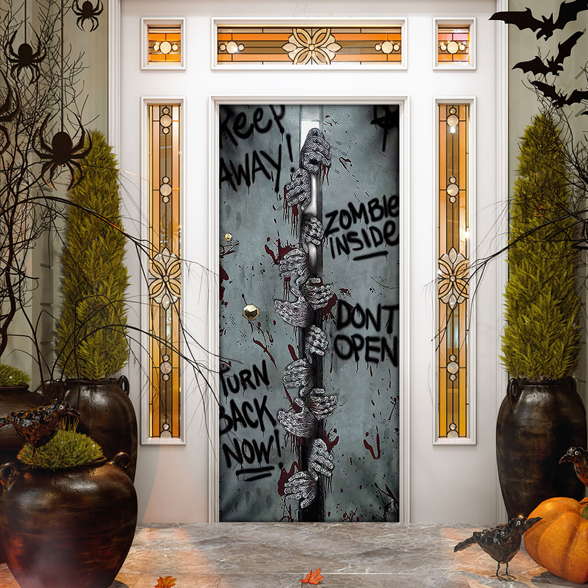 Keep Away Zombie Inside Halloween Door Cover Decorations for Front Door