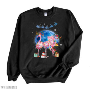 Black Sweatshirt Flamingo Christmas Tree Santa Hat Xmas Light Merry Christmas T Shirt