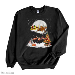 Black Sweatshirt Santa Riding Reindeer Flamingo Christmas T Shirt