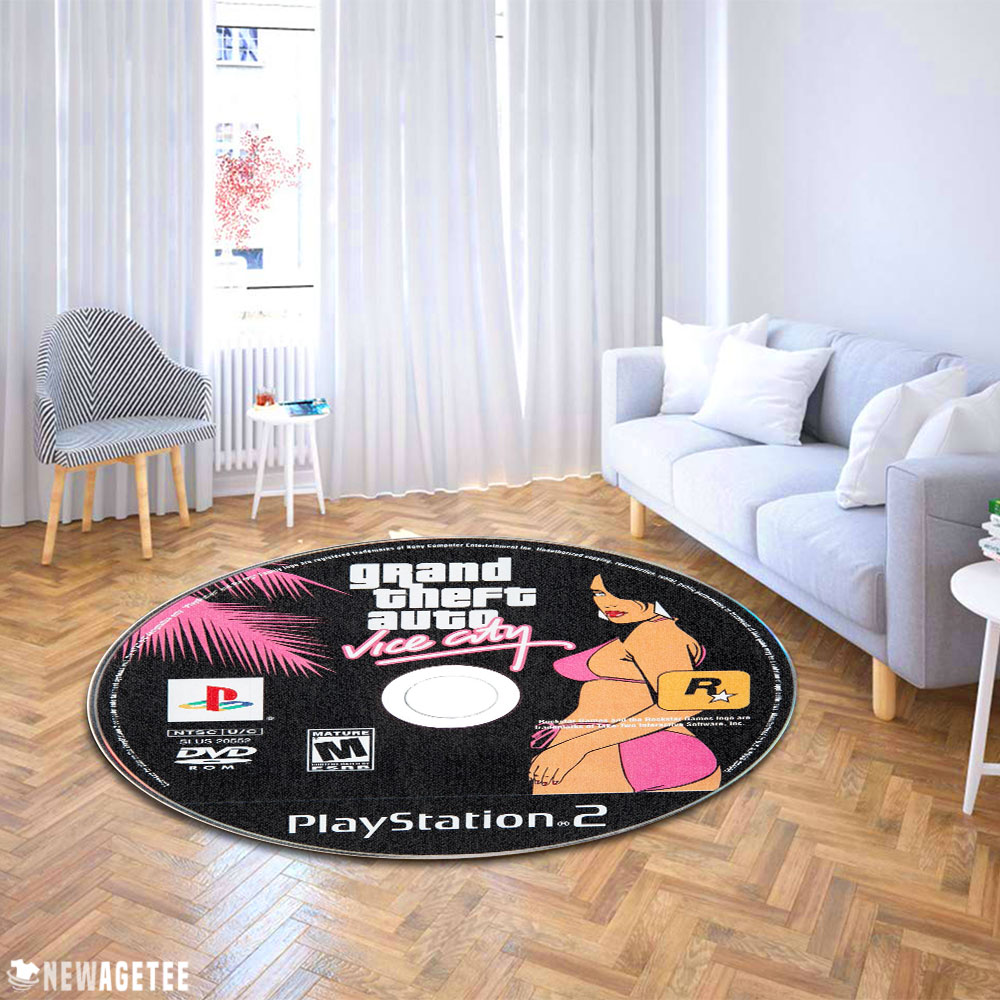 Grand Theft Auto Vice City PlayStation 2 Disc Round Rug Carpet Grand Theft Auto Vice City PlayStation 2 Disc Round Rug Carpet