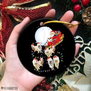 Samoyed Christmas Santa Sleigh Funny Dog Chrismas Ornament