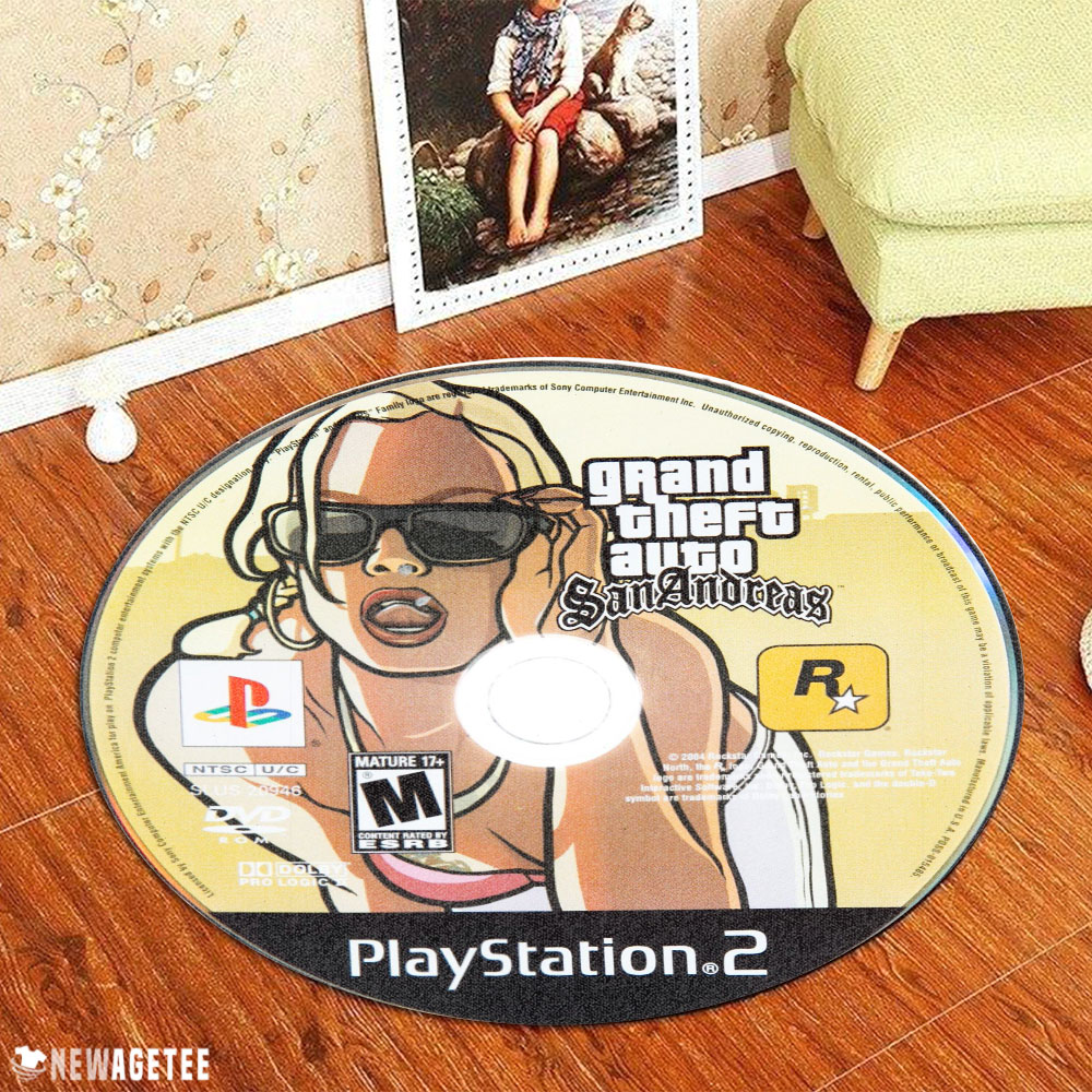 Grand Theft Auto San Andreas PlayStation 2 Disc Round Rug Carpet Grand Theft Auto San Andreas PlayStation 2 Disc Round Rug Carpet