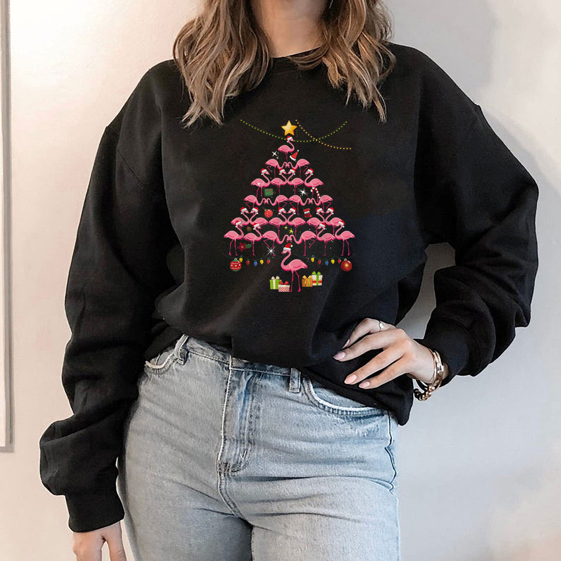 Cute Flamingos Christmas Tree Sweatshirt Cute Flamingos Christmas Tree Sweatshirt