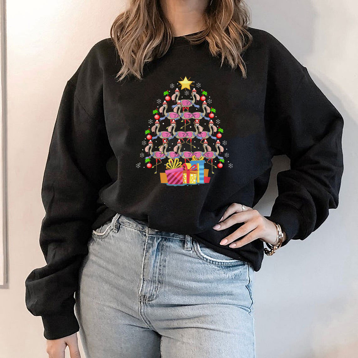 Cute Flamingos Merry Christmas Tree Sweatshirt Cute Flamingos Merry Christmas Tree Sweatshirt