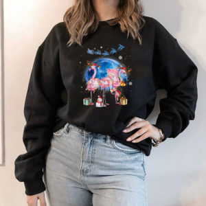 Hoodie Flamingo Christmas Tree Santa Hat Xmas Light Merry Christmas T Shirt