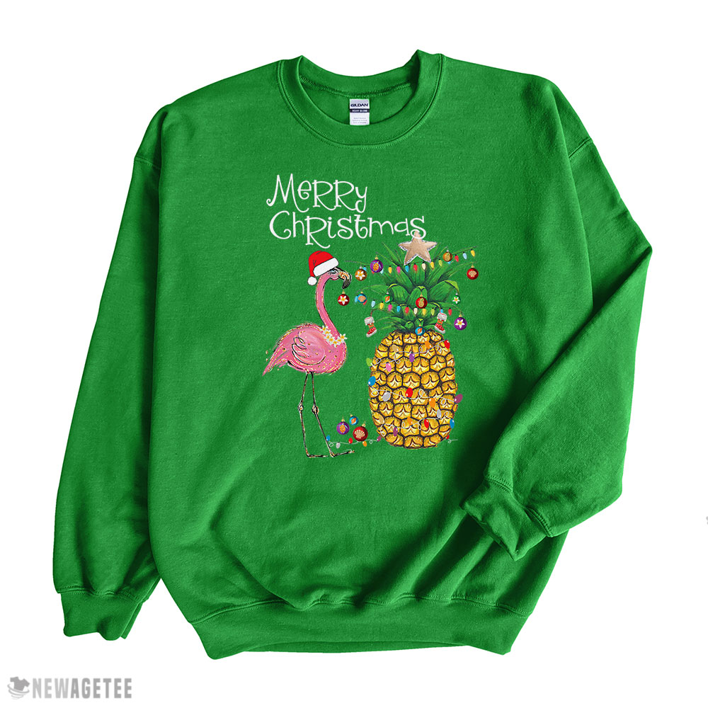 Merry Christmas Pink Flamingo Pineapple Sweatshirt Merry Christmas Pink Flamingo Pineapple Sweatshirt