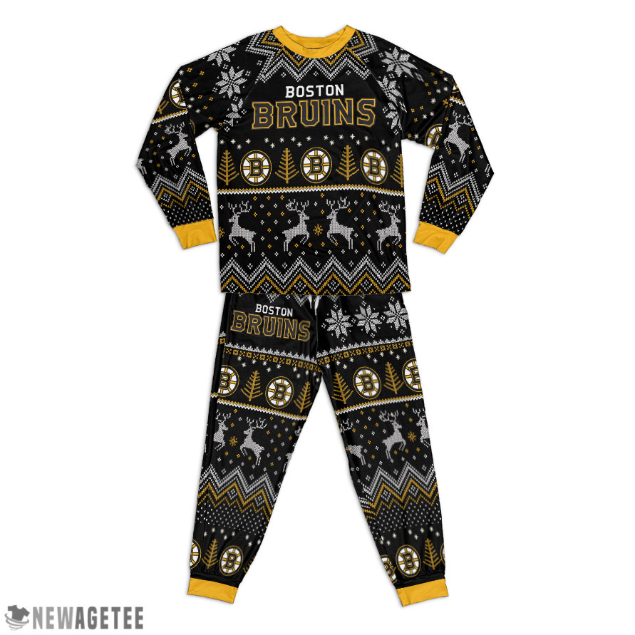 Boston Bruins Ugly Christmas Raglan Pajamas Set