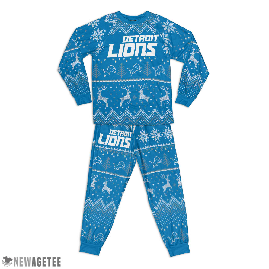 Detroit Lions Ugly Christmas Raglan Pajamas Set