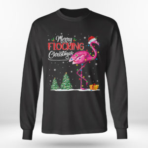 Longsleeve shirt Flamingo Pink In Santa Hat Xmas Merry Flocking Christmas Shirt