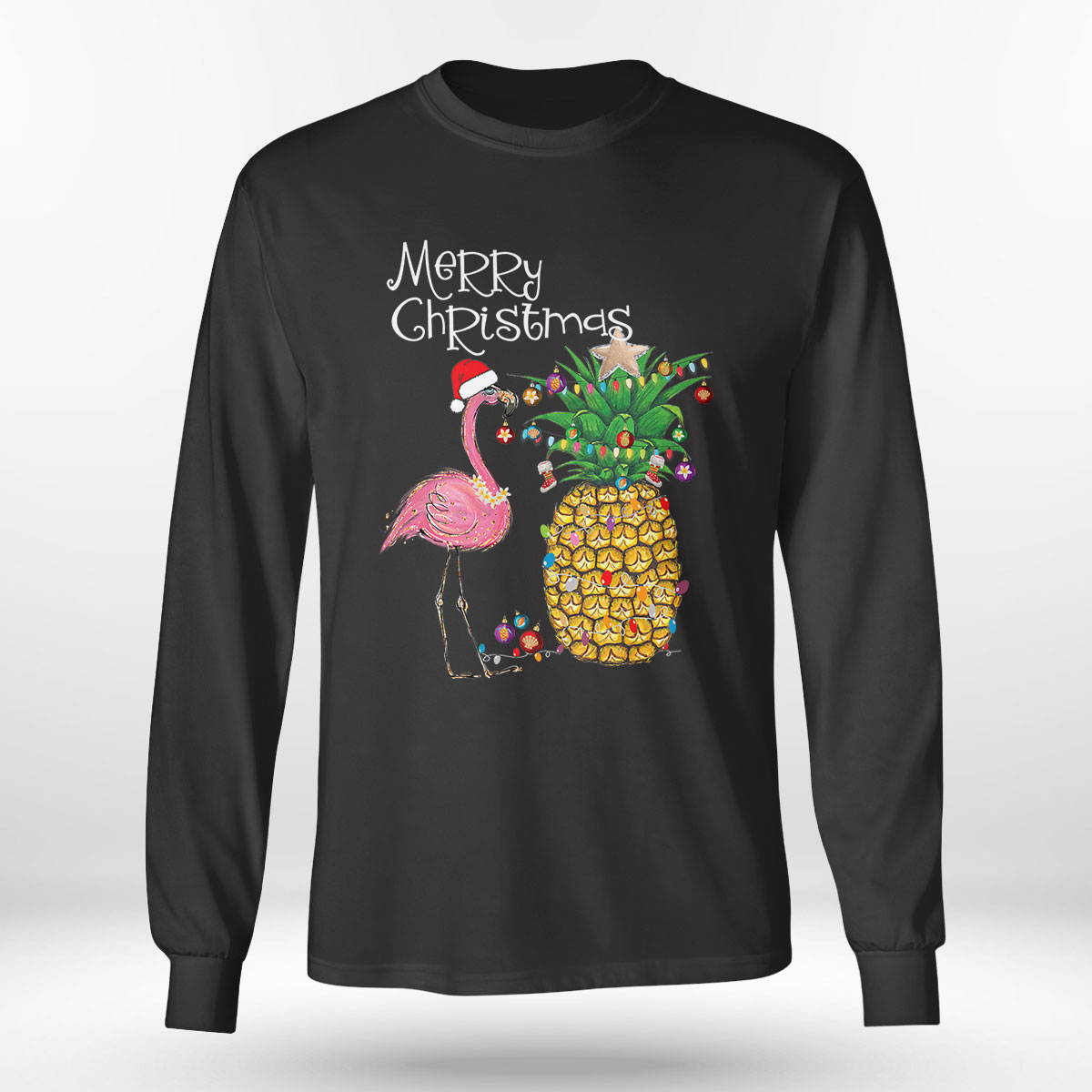Merry Christmas Pink Flamingo Pineapple Sweatshirt Merry Christmas Pink Flamingo Pineapple Sweatshirt