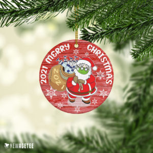 Santa Claus and Vaccine Funny Christmas 2021 Ornaments Pandemic holiday