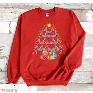 Red Sweatshirt Cute Flamingos Merry Christmas Tree T Shirt