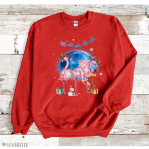 Red Sweatshirt Flamingo Christmas Tree Santa Hat Xmas Light Merry Christmas T Shirt