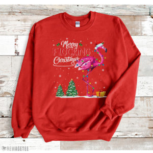 Red Sweatshirt Flamingo Pink In Santa Hat Xmas Merry Flocking Christmas Shirt