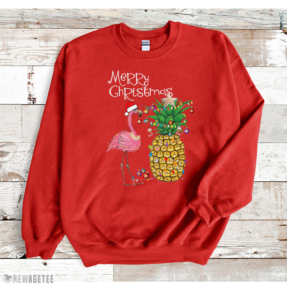 Merry Christmas Pink Flamingo Pineapple Sweatshirt Merry Christmas Pink Flamingo Pineapple Sweatshirt