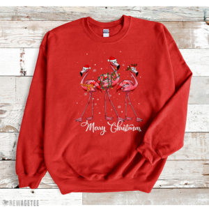 Red Sweatshirt Santa Flamingo Christmas Lights Gift For Flamingo Lover T Shirt